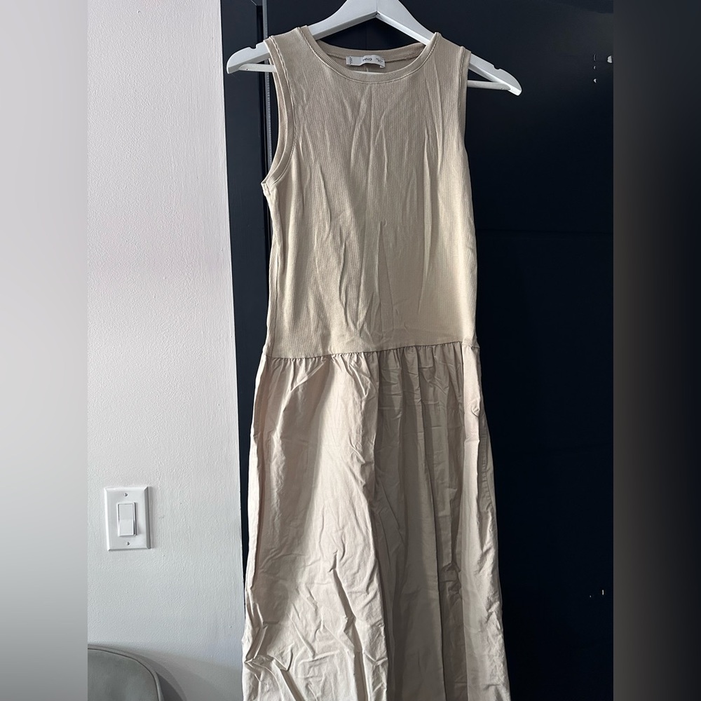Mango Sleeveless Maxi Dress in Light Beige
